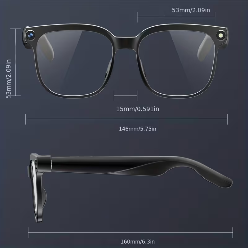 PEJE Smart Glasses dimensions diagram
